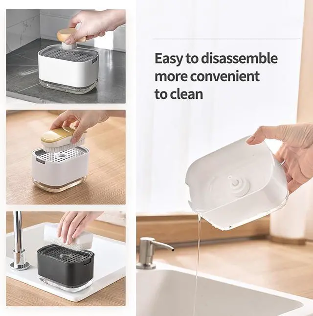 Alt view image 6 of 7 - Dish Soap Dispenser for Kitchen Sink with Sponge Included, RUFCRIL 10oz/300ml Soap Pump Dispenser and Sponge Holder, Black