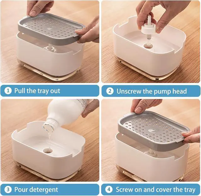 Alt view image 7 of 7 - Dish Soap Dispenser for Kitchen Sink with Sponge Included, RUFCRIL 10oz/300ml Soap Pump Dispenser and Sponge Holder, Black