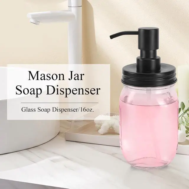 Alt view image 2 of 7 - Premium Quality Mason Jar Soap Dispenser - Black 16 Ounce - Made from Rust Proof Stainless Steel Dish and Hand Soap Dispenser Ideal for Kitchen Dish Soap, Bathroom Soap