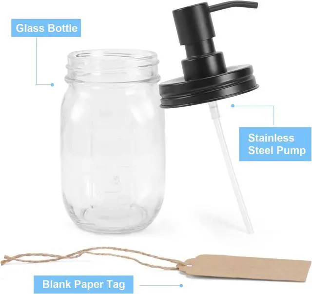 Alt view image 3 of 7 - Premium Quality Mason Jar Soap Dispenser - Black 16 Ounce - Made from Rust Proof Stainless Steel Dish and Hand Soap Dispenser Ideal for Kitchen Dish Soap, Bathroom Soap