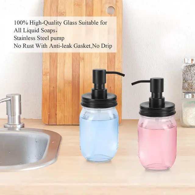 Alt view image 4 of 7 - Premium Quality Mason Jar Soap Dispenser - Black 16 Ounce - Made from Rust Proof Stainless Steel Dish and Hand Soap Dispenser Ideal for Kitchen Dish Soap, Bathroom Soap