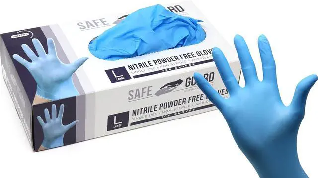 Alt view image 3 of 7 - Safeguard Nitrile Disposable Gloves, Powder Free, Food Grade Gloves, (SYNCHKG082507), Box, Large (100 Count)