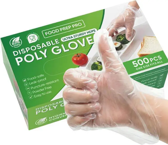 Main image of 500 Count Disposable Food Service Gloves Plastic Gloves For Food Handling, Clear Poly Plastic Glove For Kitchen Serving Lightweight Disposable Kitchen Glove, One Size Fits Most