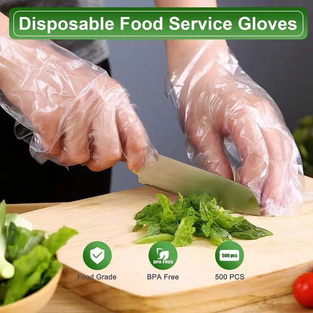 Alt view image 2 of 7 - 500 Count Disposable Food Service Gloves Plastic Gloves For Food Handling, Clear Poly Plastic Glove For Kitchen Serving Lightweight Disposable Kitchen Glove, One Size Fits Most