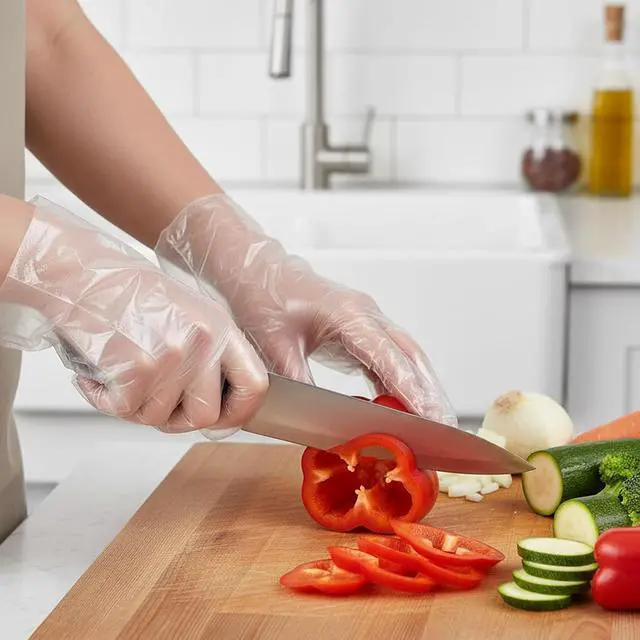 Alt view image 6 of 7 - 500 Count Disposable Food Service Gloves Plastic Gloves For Food Handling, Clear Poly Plastic Glove For Kitchen Serving Lightweight Disposable Kitchen Glove, One Size Fits Most