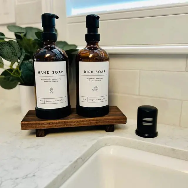 Alt view image 3 of 7 - Wood Pedestal Soap Stand, Farmhouse Wood Riser, Soap Dish Holder/Tray Counter Decor for Bathroom Kitchen, Rustic Candle Plant Holder, Display Rectangular Decorative (Antique Walnut)