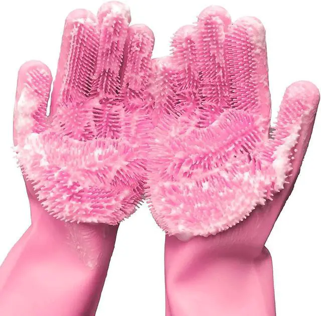 Main image of Silicone Dishwashing Gloves, Pet Grooming Rubber Scrubbing for Dishes, Sponge Wash Cleaning with Scrubbers (13.6" L)