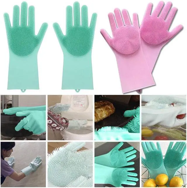 Alt view image 3 of 6 - Silicone Dishwashing Gloves, Pet Grooming Rubber Scrubbing for Dishes, Sponge Wash Cleaning with Scrubbers (13.6" L)