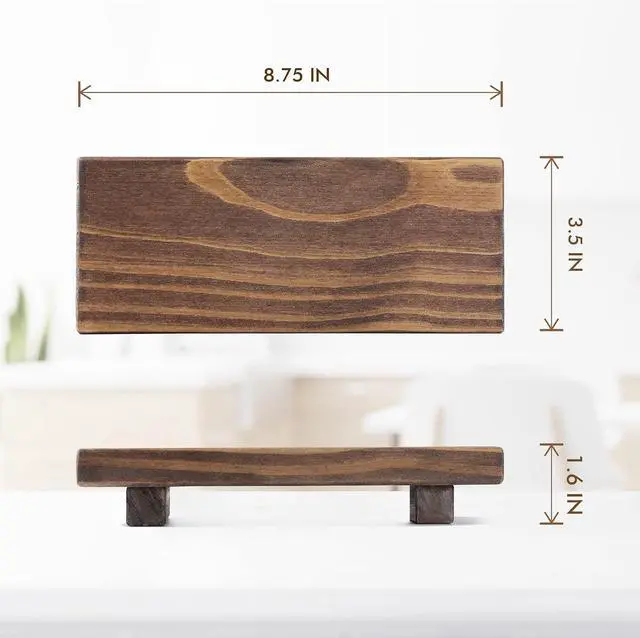 Alt view image 6 of 7 - Wood Pedestal Soap Stand, Farmhouse Wood Riser, Soap Dish Holder/Tray Counter Decor for Bathroom Kitchen, Rustic Candle Plant Holder, Display Rectangular Decorative (Antique Walnut)
