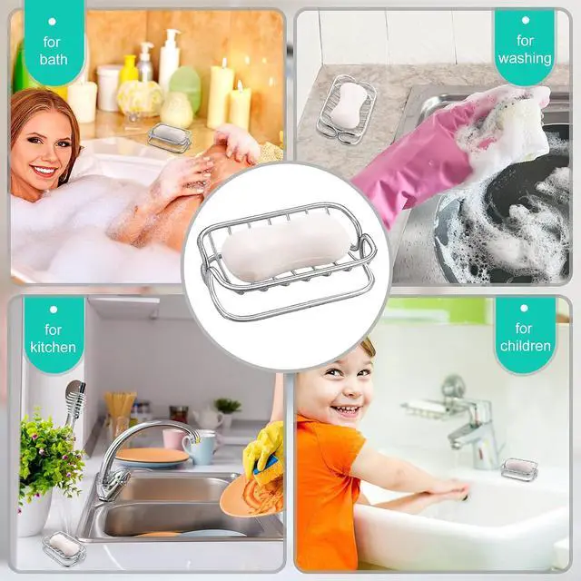 Alt view image 5 of 6 - Patelai Soap Dish Stainless Steel Bathroom Bar Soap Holder for Shower Rust Proof Metal Self Draining Sponge Shelf Tray for Kitchen Sink(Classic Style)