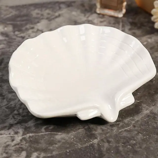 Alt view image 4 of 7 - Ceramic Soap Holder, Sea-Shell Soap Tray with Self Draining, Soap Tray for Sink Washroom Bathroom Shower, Small Cute and Elegant Holder with Glaze, Easy Cleaning (White)