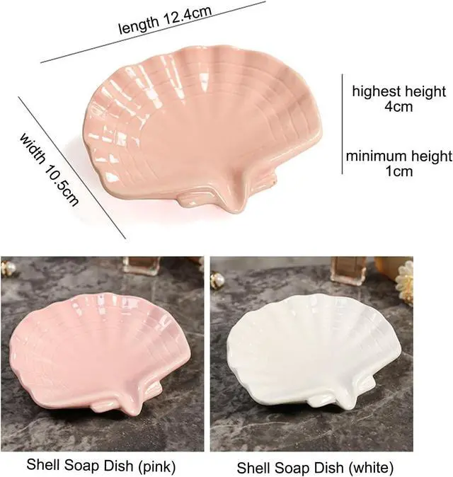 Alt view image 5 of 7 - Ceramic Soap Holder, Sea-Shell Soap Tray with Self Draining, Soap Tray for Sink Washroom Bathroom Shower, Small Cute and Elegant Holder with Glaze, Easy Cleaning (White)