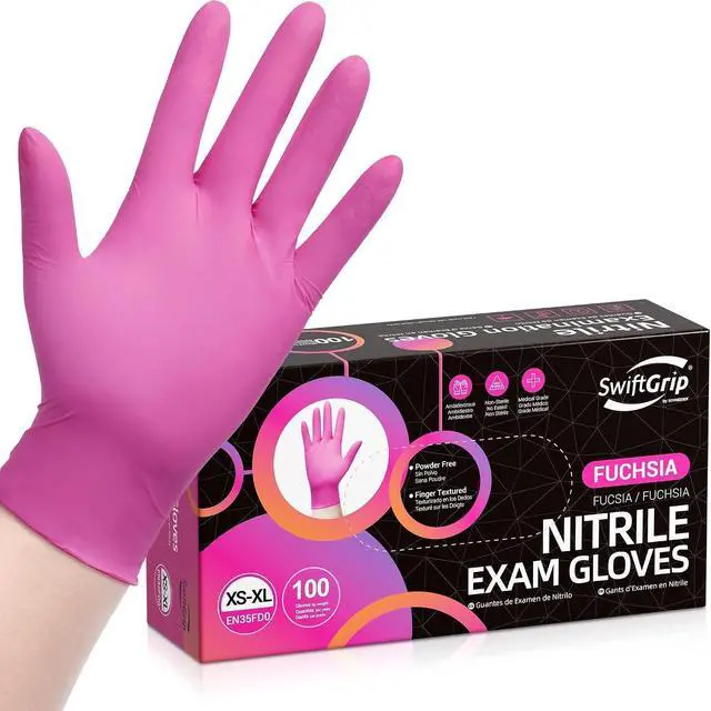 Main image of SwiftGrip Powder-Free Nitrile Gloves, 3-mil, Disposable Nitrile Gloves, Latex-Free, Powder-Free - Pink/Fuchsia