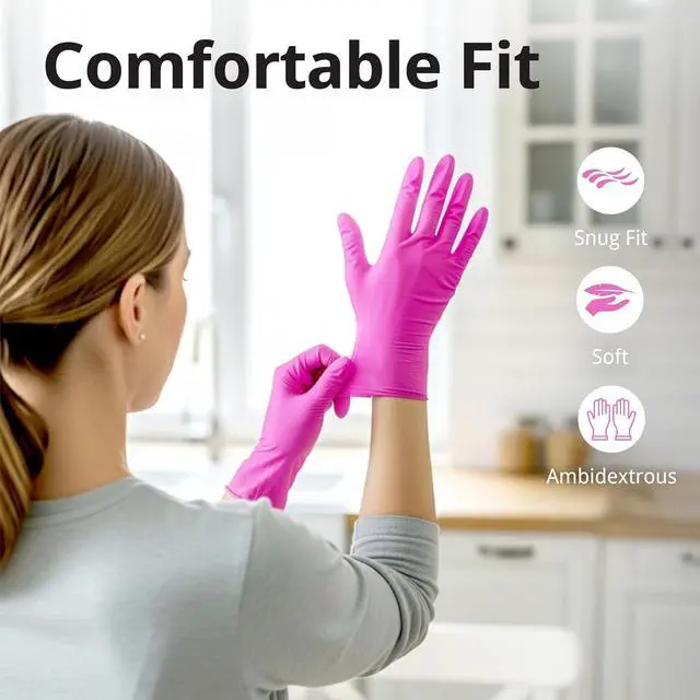 Alt view image 2 of 7 - SwiftGrip Powder-Free Nitrile Gloves, 3-mil, Disposable Nitrile Gloves, Latex-Free, Powder-Free - Pink/Fuchsia