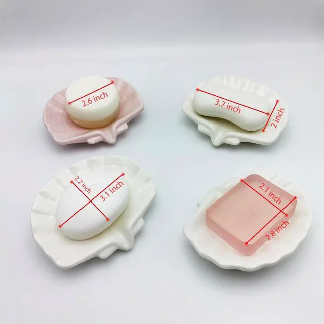 Alt view image 6 of 7 - Ceramic Soap Holder, Sea-Shell Soap Tray with Self Draining, Soap Tray for Sink Washroom Bathroom Shower, Small Cute and Elegant Holder with Glaze, Easy Cleaning (White)