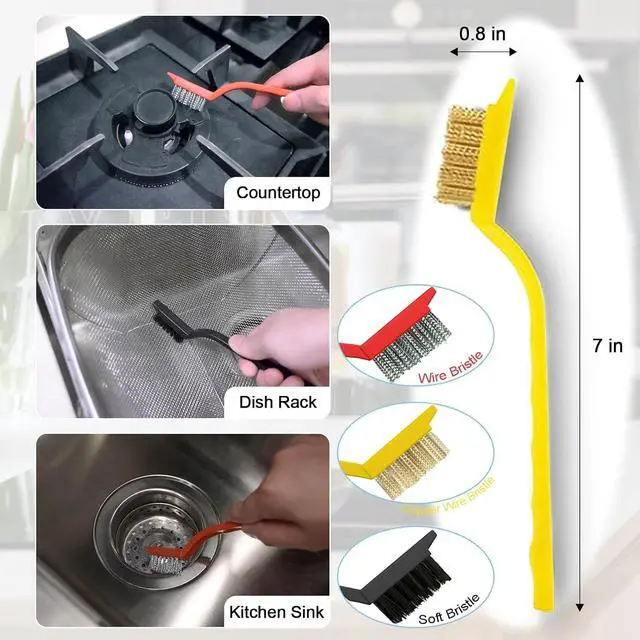 Alt view image 4 of 7 - 9 Pack Crevice Cleaning Brush Set, Hard Bristle Detail Brush Set for Deep Cleaning Kitchen, Bathroom, Grout, Sink, Bottle, Blender, Corners, Tight Spaces