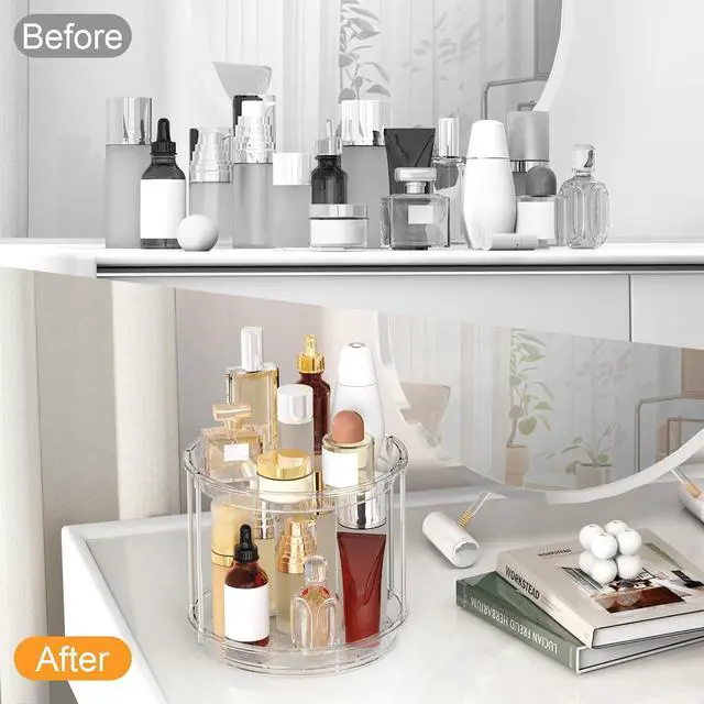 Alt view image 4 of 7 - 360 Rotating Makeup Organizer, 2 Tier Skincare & Perfume Holder for Bathroom Counter, Clear Spinning Vanity Tray, Lazy Susan Turntable Organizer for Dresser, Kitchen Cabinet