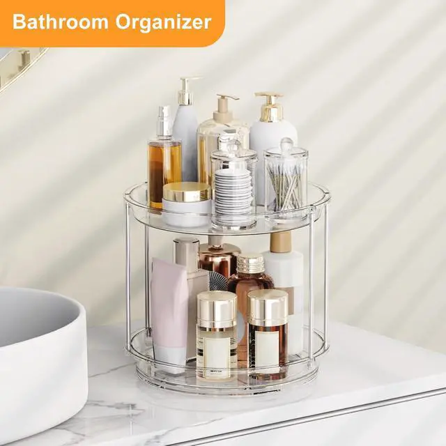Alt view image 5 of 7 - 360 Rotating Makeup Organizer, 2 Tier Skincare & Perfume Holder for Bathroom Counter, Clear Spinning Vanity Tray, Lazy Susan Turntable Organizer for Dresser, Kitchen Cabinet