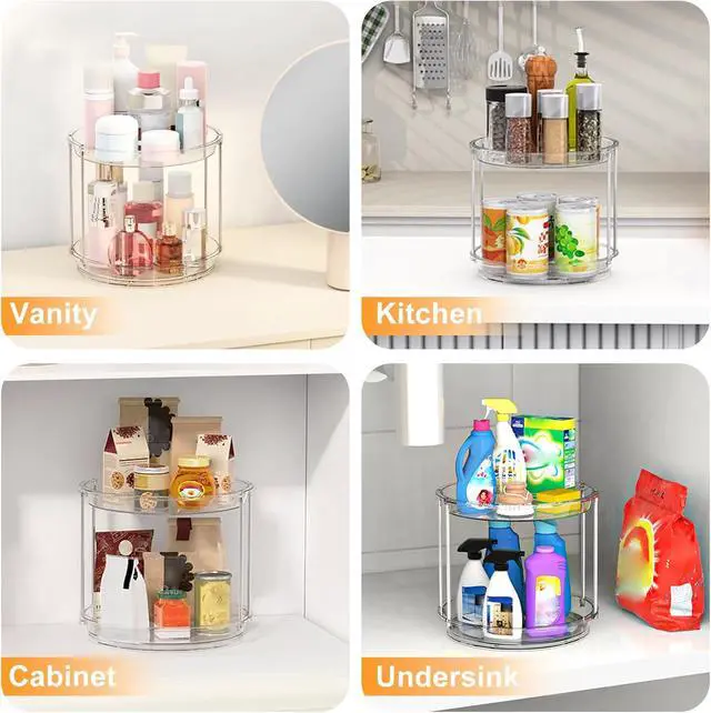 Alt view image 6 of 7 - 360 Rotating Makeup Organizer, 2 Tier Skincare & Perfume Holder for Bathroom Counter, Clear Spinning Vanity Tray, Lazy Susan Turntable Organizer for Dresser, Kitchen Cabinet