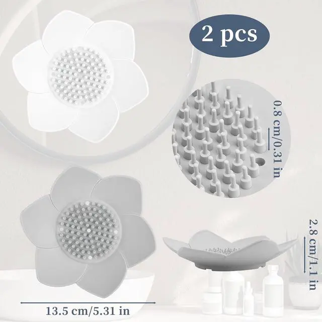 Alt view image 2 of 6 - 2 Pcs Lotus Shape Shower Steamer Tray, Silicone Soap Holder Non-Slip, Flower Shape Draining Soap Dishes with Drainage for Shower Non-Slip Holders Bathtub, Sink & Modern Bathroom Décor