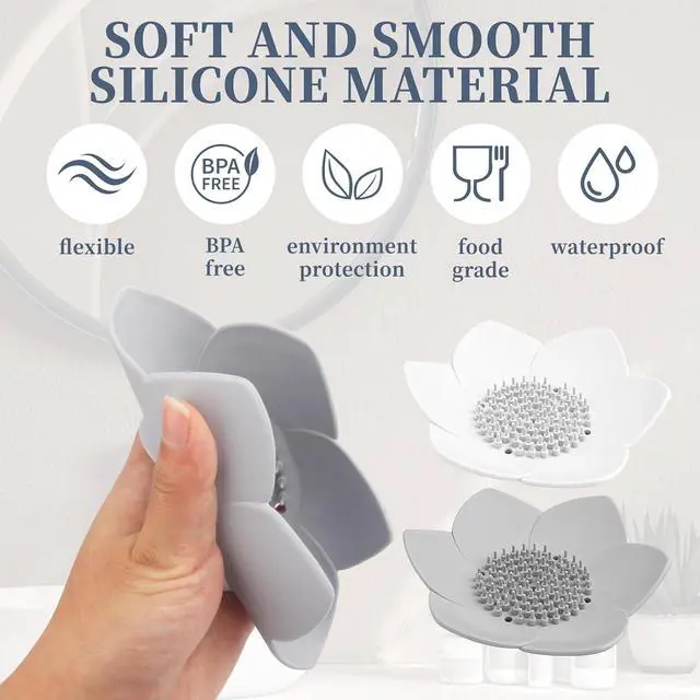 Alt view image 3 of 6 - 2 Pcs Lotus Shape Shower Steamer Tray, Silicone Soap Holder Non-Slip, Flower Shape Draining Soap Dishes with Drainage for Shower Non-Slip Holders Bathtub, Sink & Modern Bathroom Décor