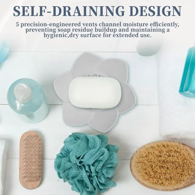 Alt view image 5 of 6 - 2 Pcs Lotus Shape Shower Steamer Tray, Silicone Soap Holder Non-Slip, Flower Shape Draining Soap Dishes with Drainage for Shower Non-Slip Holders Bathtub, Sink & Modern Bathroom Décor