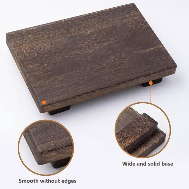 Alt view image 6 of 7 - Small Wood Tray Pedestal Stand Farmhouse Bathroom Decor Decorative Wooden Riser Kitchen Soap Dish Holder for Vanity, Counter, Sink, 9" x 6"