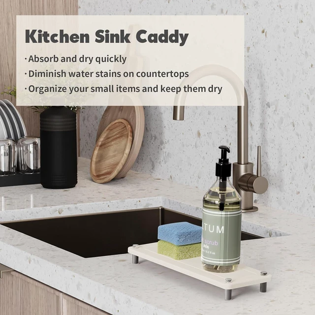Alt view image 5 of 7 - Kitchen Sink Caddy Diatomite Water Absorbing Stone Tray, White