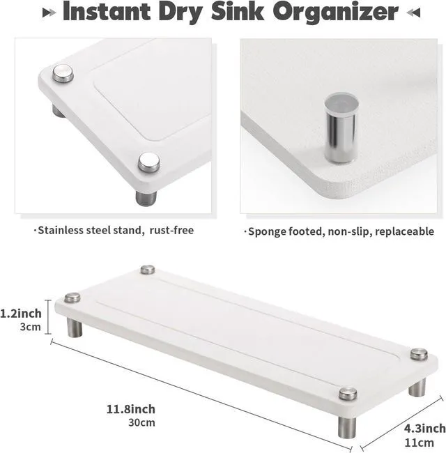Alt view image 6 of 7 - Kitchen Sink Caddy Diatomite Water Absorbing Stone Tray, White