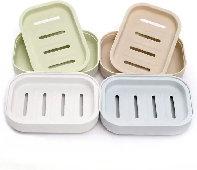 Main image of 4 Pack Plastic Soap Dish, Soap Container, Double Layer Draining Soap Holder for Shower, Bathroom or Kitchen, C-0060