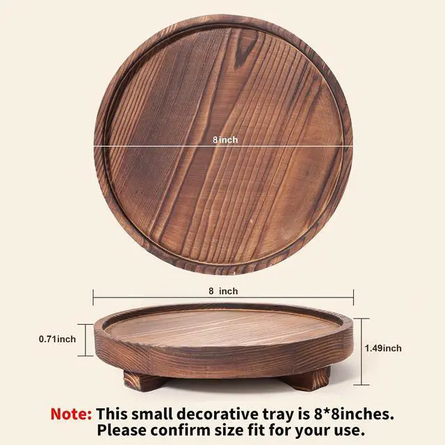 Alt view image 2 of 7 - DEBETOOL Round Rustic Wood Decorative Tray