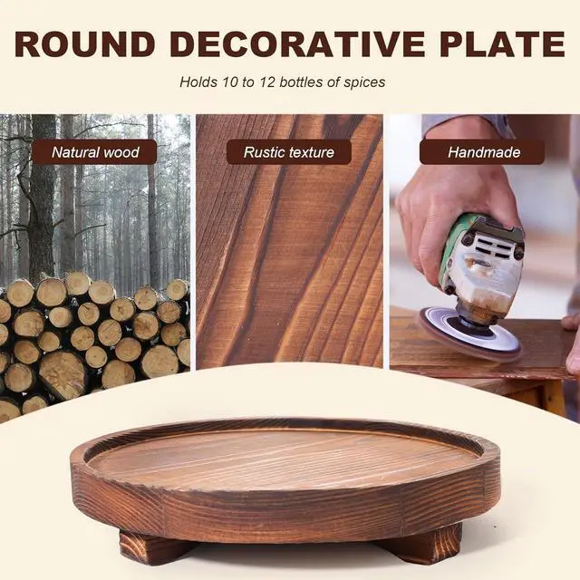 Alt view image 4 of 7 - DEBETOOL Round Rustic Wood Decorative Tray