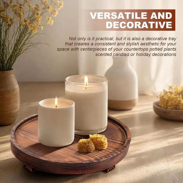 Alt view image 6 of 7 - DEBETOOL Round Rustic Wood Decorative Tray