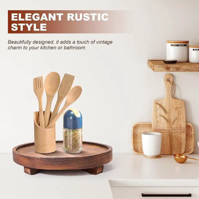 Alt view image 7 of 7 - DEBETOOL Round Rustic Wood Decorative Tray