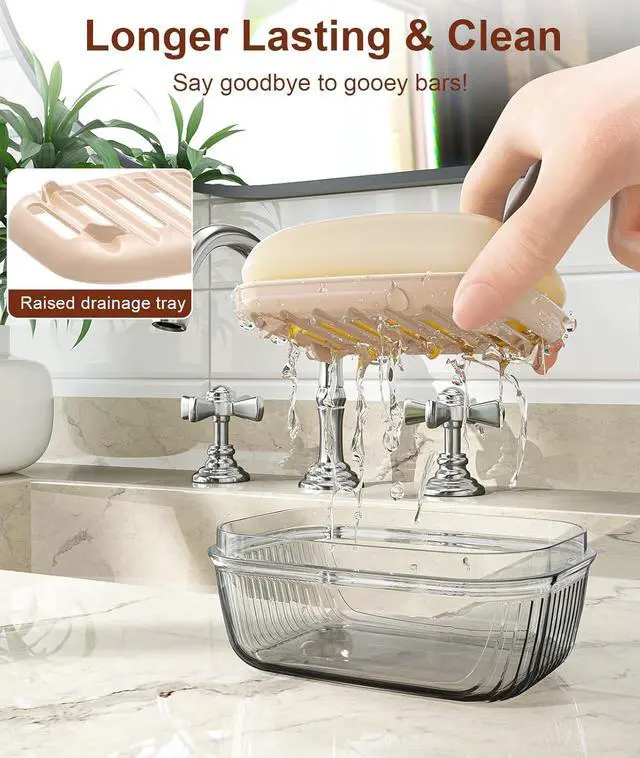Alt view image 2 of 6 - Quatish Bar Soap Holder Dish, Leakproof Travel Soap Case for Shower, Portable Travel Size Toiletries Camping Essentials for Gym, Dorm, Bathroom, Khaki