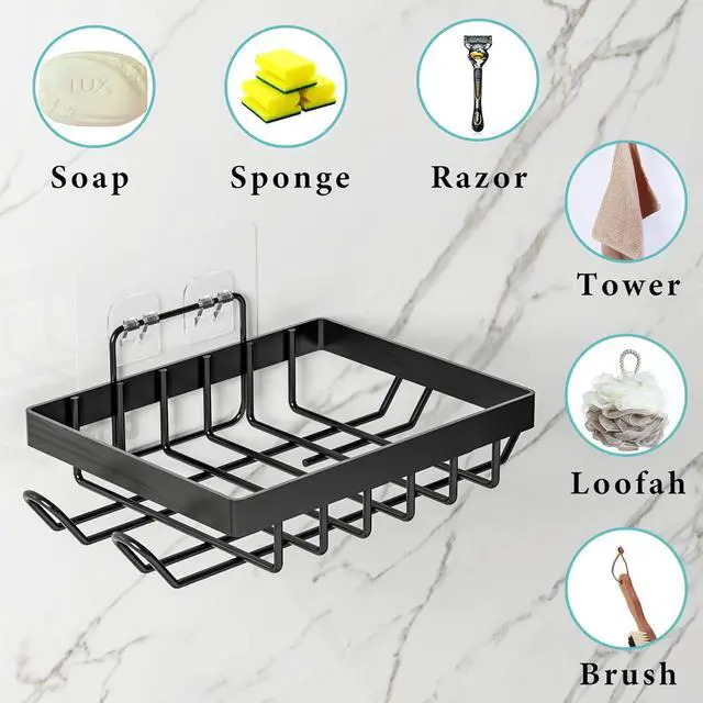Alt view image 4 of 7 - Vowupt Soap Bar Holder for Shower with 8 Hooks, Set of 2 Bar Soap Dish for Bathroom, Self Draining Shower Soaps Holder, Adhesive Soaps Saver Soap Tray Stand for Bathroom Accessories(Black)