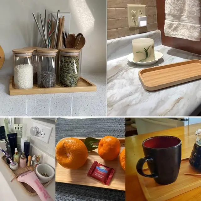 Alt view image 6 of 7 - Bamboo Vanity Tray Bamboo Counter Tray Rack for Organizing Decor Display Toilet Tank Top Tray Pallet, Bathroom Storage Vanity Pallet 11.8 x 6 x 0.7in