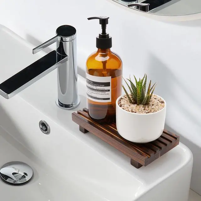 Alt view image 5 of 7 - Kitchen Sink Tray for Bathroom Counter Decorative Wooden Riser Soap Holder