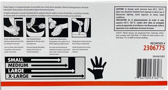 Alt view image 2 of 3 - SYSCO HIGH Performance Nitrile Gloves Large Powder Free, Blue, Clear, 100 Count