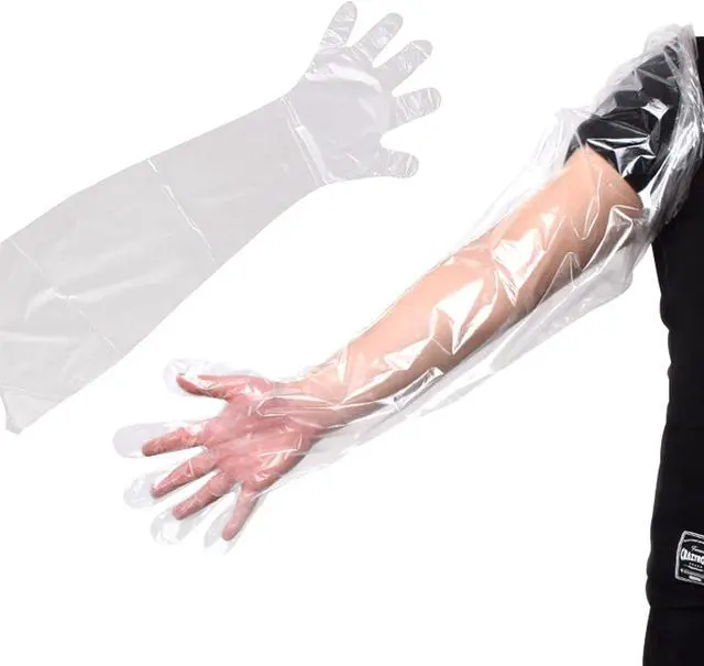 Main image of Anxingo 50Pcs Disposable Plastic Veterinary Insemination Rectal Long Arm Gloves for Field Dressing Gutting 35 inch Length