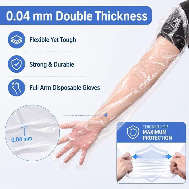 Alt view image 3 of 7 - Anxingo 50Pcs Disposable Plastic Veterinary Insemination Rectal Long Arm Gloves for Field Dressing Gutting 35 inch Length