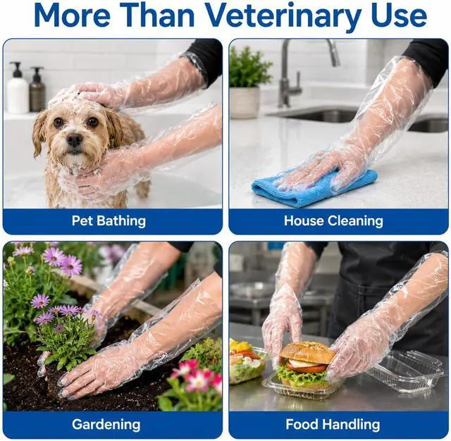 Alt view image 5 of 7 - Anxingo 50Pcs Disposable Plastic Veterinary Insemination Rectal Long Arm Gloves for Field Dressing Gutting 35 inch Length