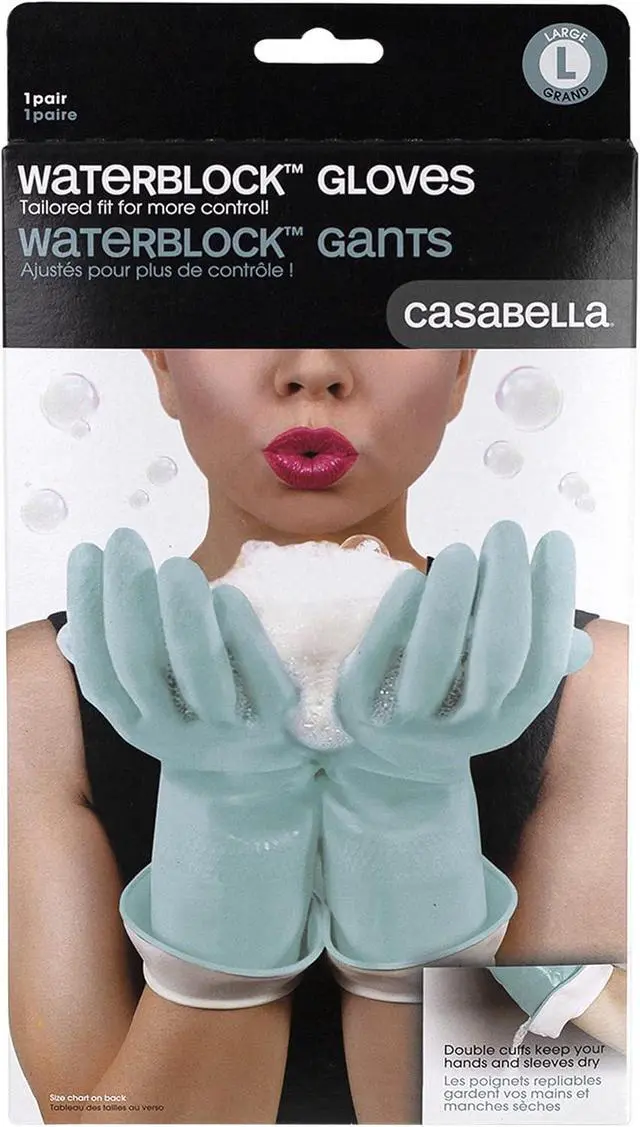 Alt view image 6 of 6 - Casabella Waterblock Premium Gloves Aqua Blue, Large