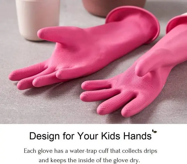 Alt view image 5 of 7 - Myungjin Kids Reusable Waterproof Rubber Gloves | Cooking, Dishwashing, Cleaning, Painting, Pet Care, Crafts