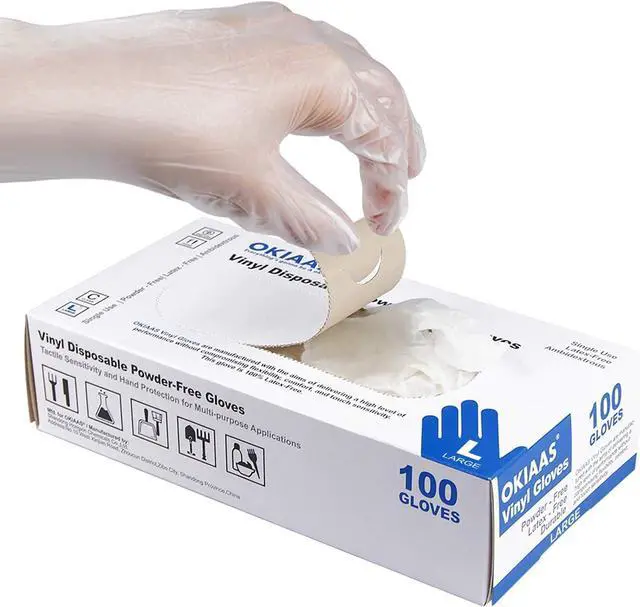 Main image of OKIAAS Clear Vinyl Disposable Gloves, Latex-Free, Powder-Free