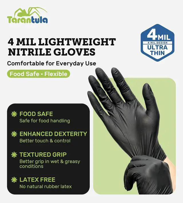 Alt view image 2 of 7 - 4 Mil Disposable Nitrile Gloves, Black, Large, Food Safe, Powder-Free