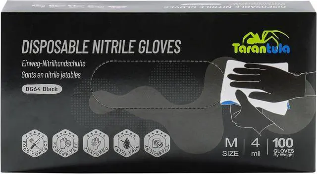 Main image of 4 Mil Disposable Nitrile Gloves, Black, Large, Food Safe, Powder-Free
