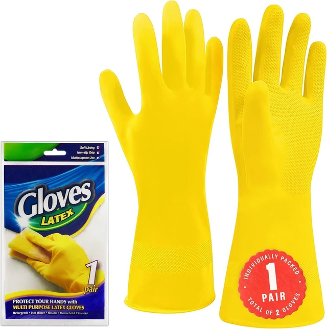 Main image of SteadMax 1 Pair Cleaning Gloves, Reusable Natural Rubber Dish Gloves, Latex Non-Slip Gloves for Kitchen, Household