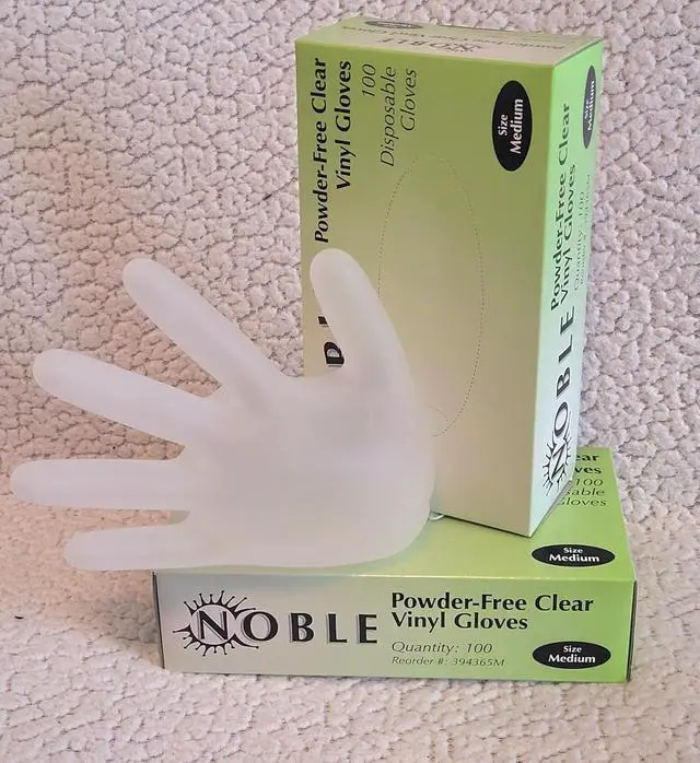 Alt view image 2 of 4 - 100 Pcs Noble Products Disposable Vinyl Gloves Latex Free Powder Free Clear Gloves for Cleaning Cooking Beauty Dishwashing Transparent (Medium)