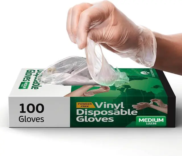 Main image of Vinyl Disposable Gloves - Clear Plastic Food Safe Gloves for Cooking, Cleaning - Powder and Latex Free